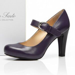 Franco Sarto Plum Leather Pumps/Heels with Buckle